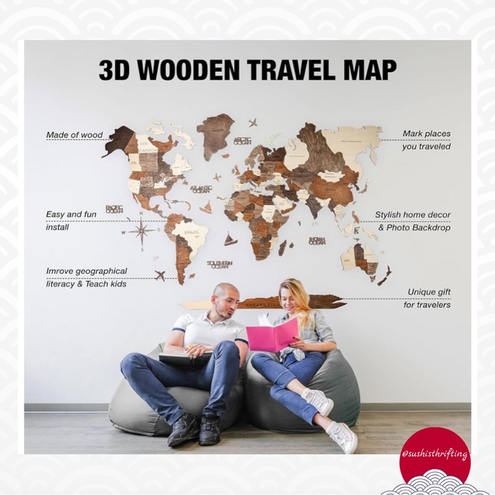 Wooden World Map Wall Art - Picture 4 of 9